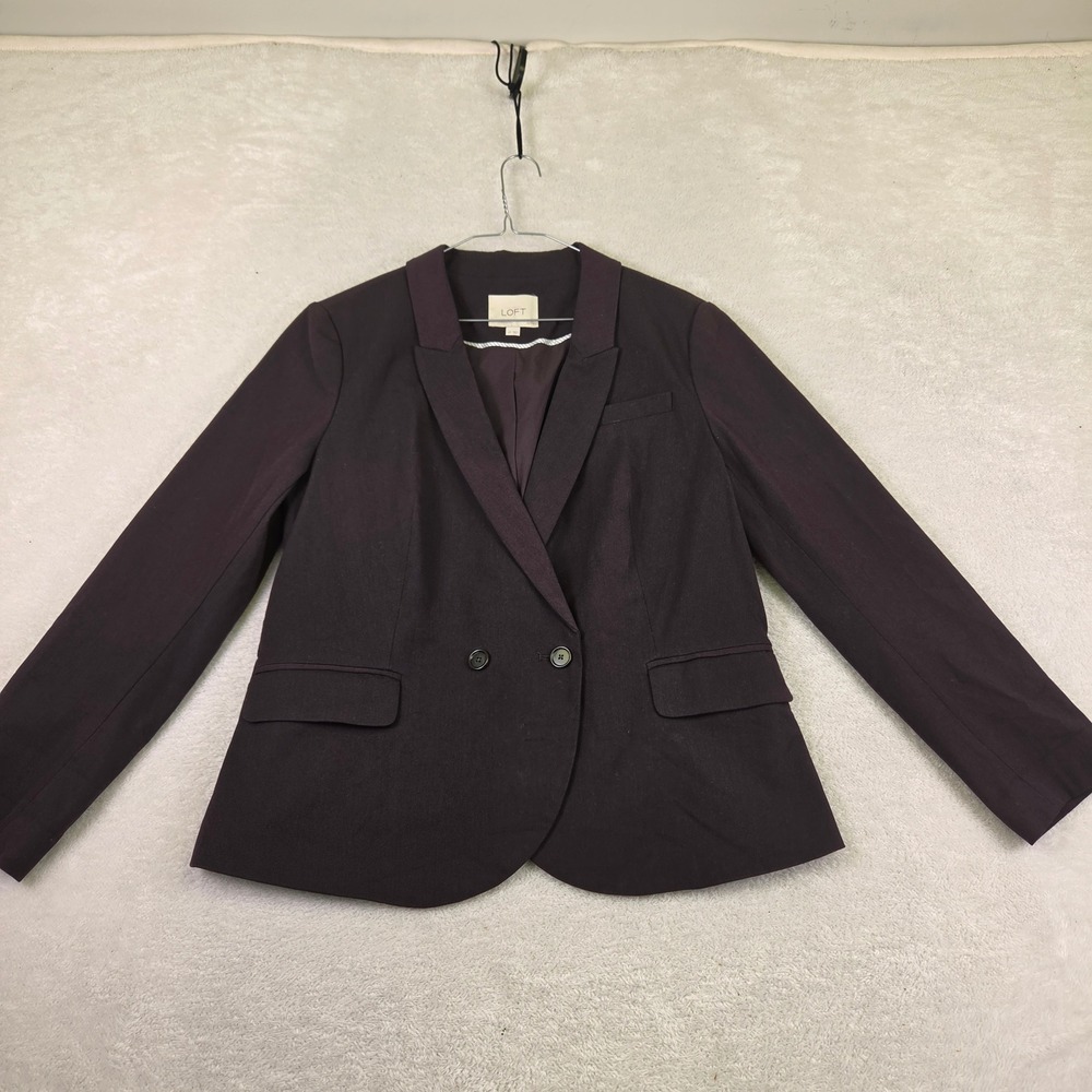 Ann Taylor Loft Womens Petite Blazer Dark Plum Burgundy Two Button Jacket LP